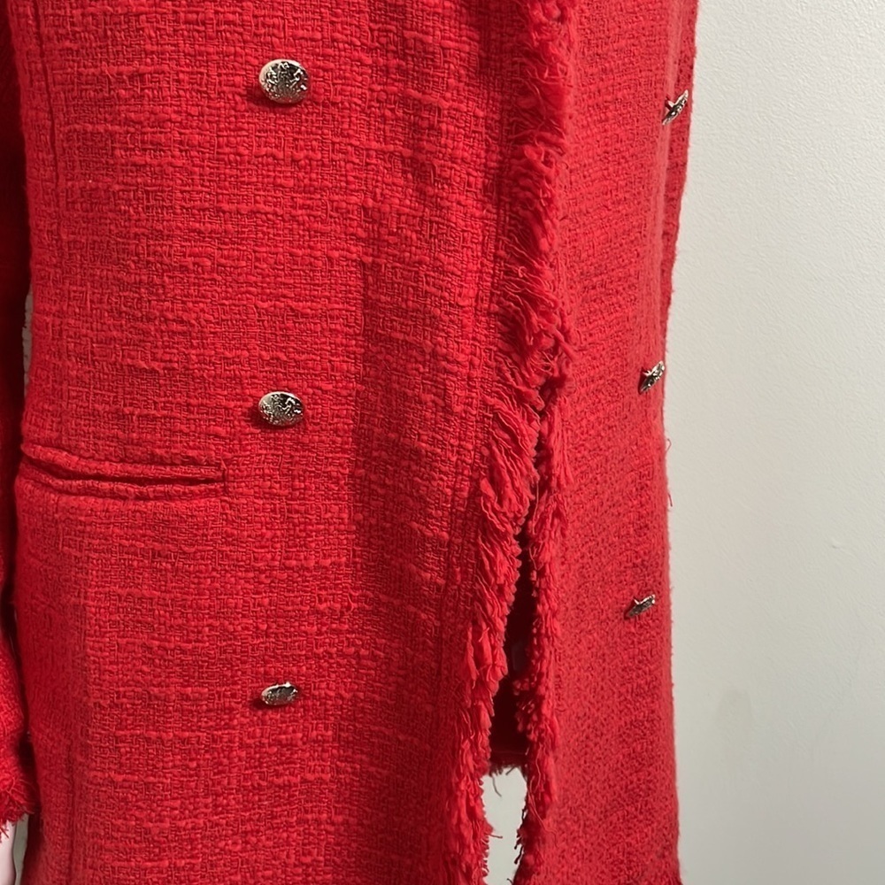 Rachel Zoe Tweed Blazer Fringe Double Breasted Cherry Red - Picture 5 of 11